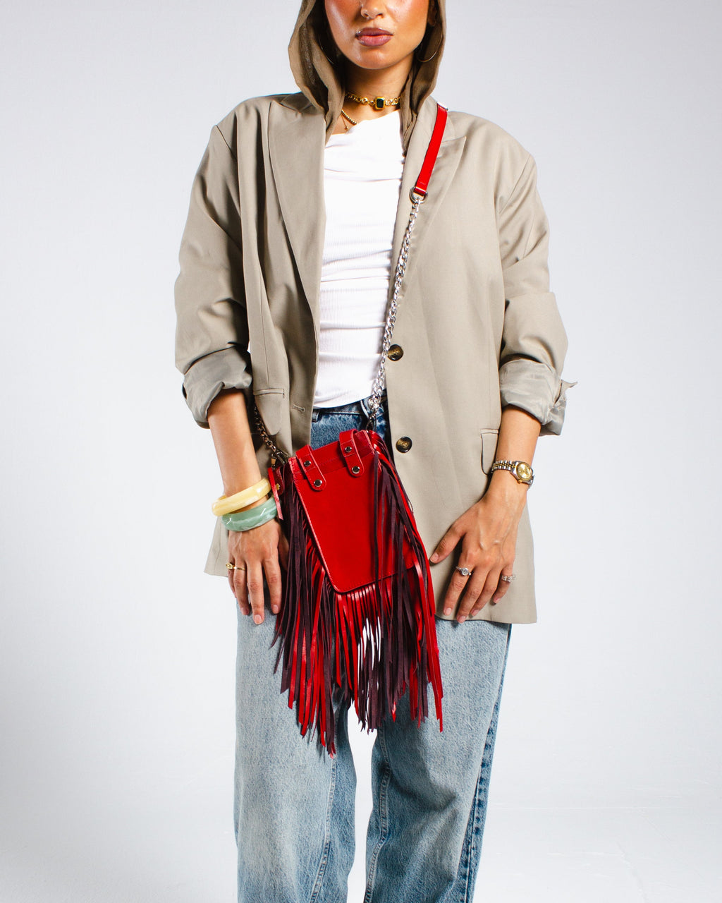 Bright red Derí Mini Fringe Bag