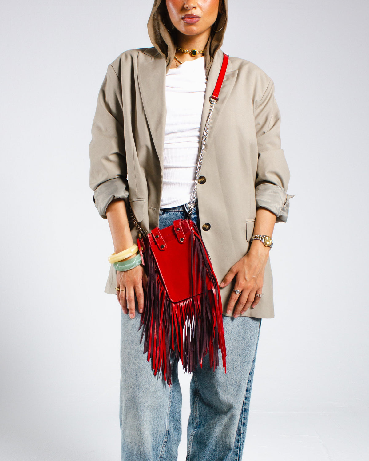 Bright red Derí Mini Fringe Bag