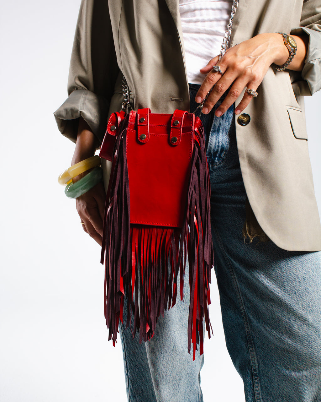 Bright red Derí Mini Fringe Bag