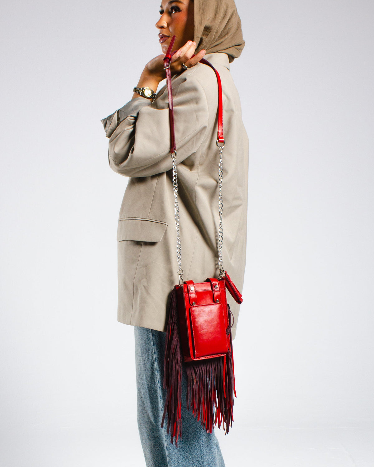 Bright red Derí Mini Fringe Bag