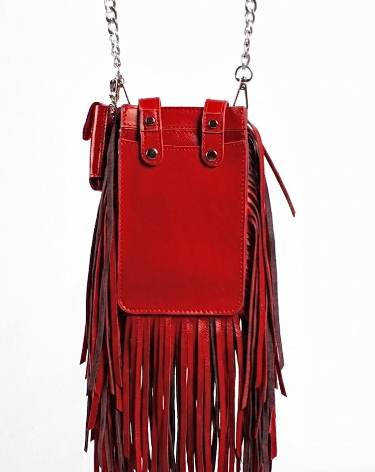 Bright red Derí Mini Fringe Bag